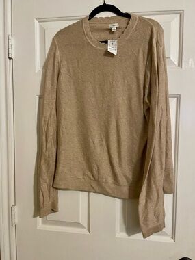 J. Crew Women's Beige Crewneck Ribbed Sweater with Scallop Detail
